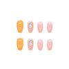 Foccna Press on Nails Medium, Fake Nails Coffin Acrylic False Orange Nails,Artificial Rhinestone Nails for Women and Girls 24 pcs