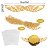 CCINEE 50 Pcs Gold Glitter Wings Wizard Chocolate Decoration Cupcake Toppers Hollowed Golden Wings Wafer with Glue Point Dots for Themed Party Birthday Cake Wedding