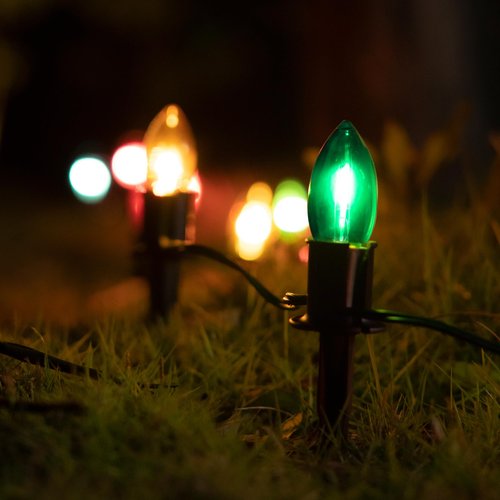 TIORIY C9 LED Christmas Pathway Lights Outdoor, 24.2ft Multicolored LED Christmas Lights with Stakes, Connectable 30 Sets Xmas Decoration Lights Outside, Walkway String Lights