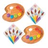Art Party Supplies - Paint Party Paint Palette Shaped Paper Dessert Plates and Artist Brush Beverage Napkins (Serves 16)
