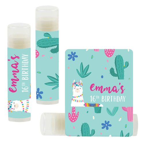 Andaz Press Personalized Llama and Cactus Party, Lip Balm Party Favors, Emma's 16th Birthday, 12-Pack, Llama Alpaca Bohemian Themed Decor, Custom