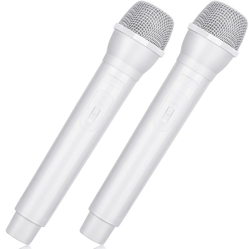 Facmogu 2PCS Fake Microphone Prop, Plastic Realistic Prop Microphone, Pretend Mics Simulate Speech Practice, Mic Prop for Karaoke Costume Role Play Christmas Cosplay Music Birthday Party Favors -White