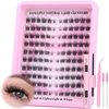 Cat Eye Lash Clusters Kit Wispy Eyelash Clusters Kit Fluffy Manga DIY Lash Extensions Kit Natural LC Curl Individual Lashes with Lash Bond and Seal Lash Applicator,2Lash Brush (9-15MM,120Pcs)