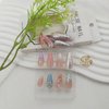 French Tip Press on Nails Almond Fake Nails with 3D Butterfly Flower Pearls Charms Designs Cute Acrylic Nails Glossy Glue on Nails Summer False Nails Nude Artificial Stick on Nails for Women 24Pcs