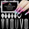 EBANKU 288PCS Poly Extension Gel Dual Nail Forms Stiletto Coffin Acrylic Nail Tips for French Nails, 76PCS Duet System Dual Forms Sticker Silicone Reusable Pads, 6 Styles Scale for Manicure Extension
