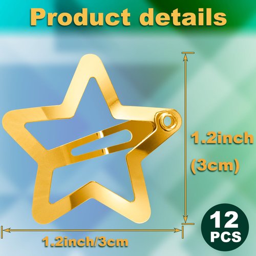 OIIKI 12PCS Golden Star Hair Accessories - Metal Non-Slip Snap Clips, Barrettes for Women, Girls (1.18in)