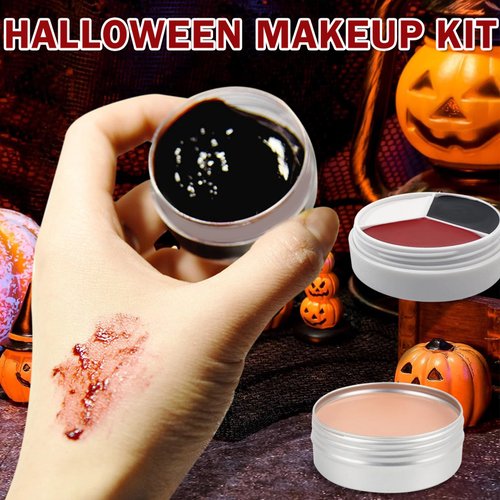 LZXLUKGIR Special Effects Makeup Kit,Fake Scar Wax Sfx Makeup Kit,Clown Makeup Kit,Coagulated Blood,Stippling Sponge,Spatula,All in One Halloween Makeup Kit for Zombie Cosplay Makeup Paint