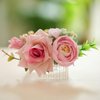 Fangsen Wedding Bridal Pink Flower Hair Comb Clips Wedding Floral Headpiece Hair Accessories