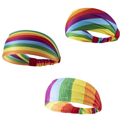 DIUEWOW Gay Pride Headbands Rainbow Women Headwraps Elastic Wide Head Band Supplies Workout for Party Pride Parade Sports Running Stretchy Twisted Hair Band 3 Pieces