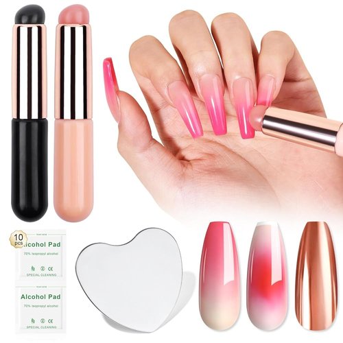 SAVILAND 2PCS Silicone Nail Brush: Reusable Chrome Nail Powder Applicator Nail Brush for Ombre Aura Nails Ombre Nail Brush Nail Art Gradient Painting Brush for beginners