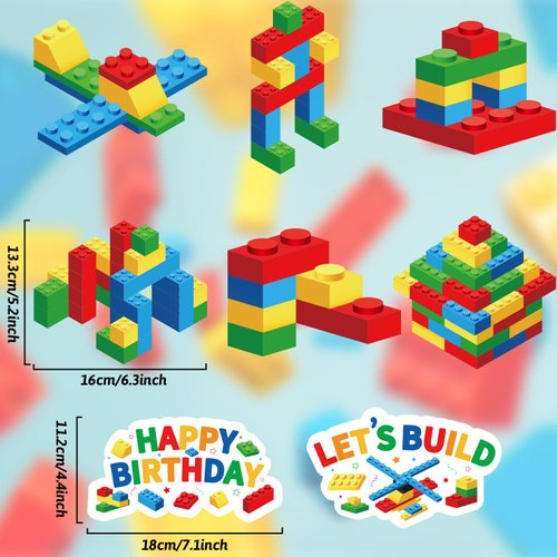 48 PCS Building Blocks Party Favors Color Blocks Single Hanging Swirl Decoration Set Building Theme Hanging Swirls Supplies Birthday Party Decor for Boys and Girls
