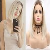 Sylvia Wig 14" Platinum Blonde Ombre Bob Hairstyle Synthetic Lace Front Bob Wigs Brown Roots Short Straight Wigs Heat Resistant Fiber Hair for Woman…