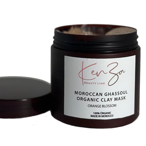 Kenza Beauty Line Moroccan Ghassoul Organic Clay Face Mask with Argan Oil - All-Natural Clay Mask for Deep Cleansing, Tightening, Blackhead Removal, and Anti-Aging Effects, Clay Mask for Face