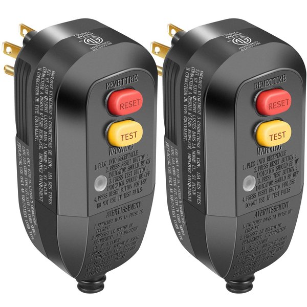 BATVOX 2Pcs GFCI Plug Replacement 3 Prong, Auto Reset 15 Amp UL/CUL Listed Ground Fault Circuit Interrupter GFCI Adapter Replacement Parts for Power Pressure Washer, Hot Tub