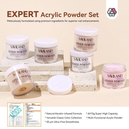 Saviland Acrylic Powder: Professional Acrylic Nail Kit Keratin Acrylic Powder Set Pink Clear White Acrylic Nail Powder Strong Acrylic Nails Expert Home Manicurist Extension Nail Care