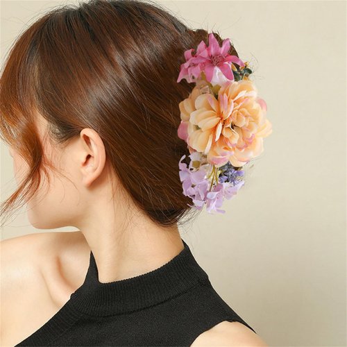 Floral Hair Claw Clip Bride Bridesmaid Hairpin Flower Clasp Hair Accessories for Women Girl Party Wedding Orange