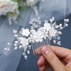 Foyte Crystal Wedding Hair Comb White Flower Headpiece Rhinestone Hair Piece Bride Pearl Hair Accessories for Women and Bride (silver)