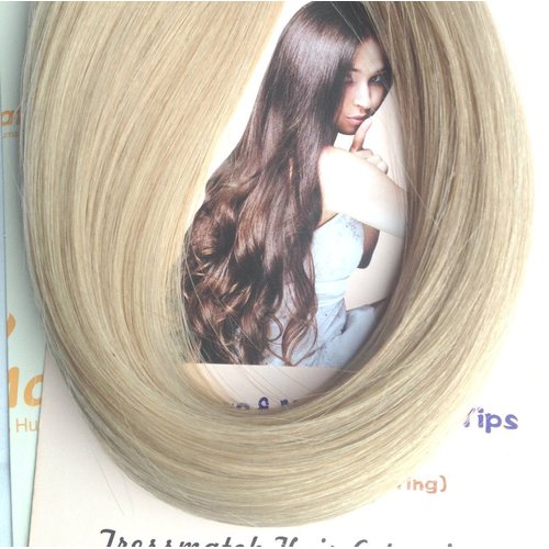 Tressmatch 20” (22") Remy Human Hair Clip in Extensions Thick to Ends Natural/Medium Blonde 9 Pieces Full Head Set [4.4oz/125grams] …