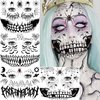 COKTAK 4 Sheet Scary Halloween Face Tattoos For Women Men Adults, Fake Wound Scars Witch Makeup For Halloween Chucky Zombie Makeup Kit, 3D Spider Web Face Tattoo Sticker Halloween Face Decals Paint