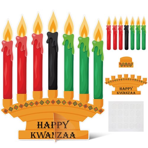 Motipuns 36 Pcs Happy Kwanzaa Craft Kit Make Your Own Candles DIY Kwanzaa Kinara Sign African Heritage Holiday Party Favors Decor for Family School Activity Party Supplies