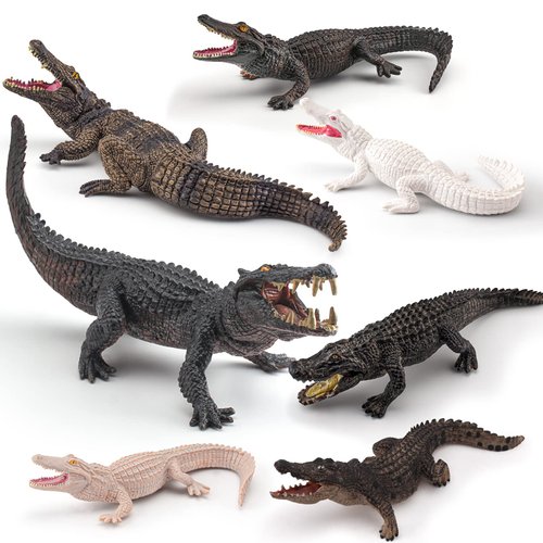 GAICOM Wildlife Jungle Reptiles Animal Figure Playset 7 PCS Crocodile Action Figures Model Toys for Boys Girls Kids