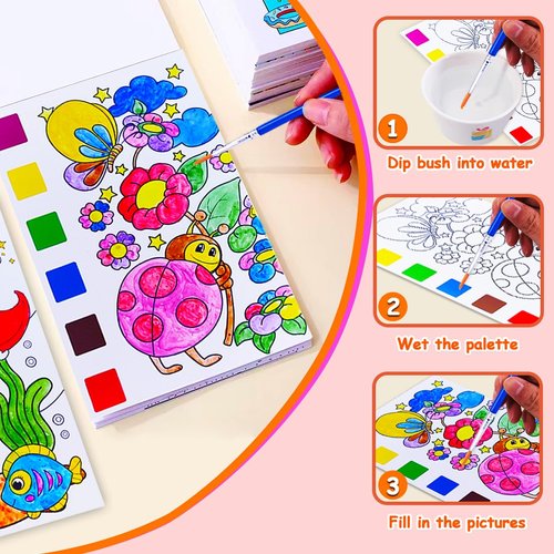 JUNQIU Paint with Water Books for Kids, Watercolor Painting Coloring Books for Toddlers, Magic Paint Set for Kids, Art Craft Kits for Girls Boys Drawing with Brush(4Pack)