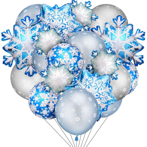 60 Pieces Winter Theme Balloons Set, Includes 50 Pieces Snowflakes Latex Balloons and 10 Pieces Snowflake Foil Balloons for Winter Theme Party Baby Shower Birthday Christmas Party Decoration