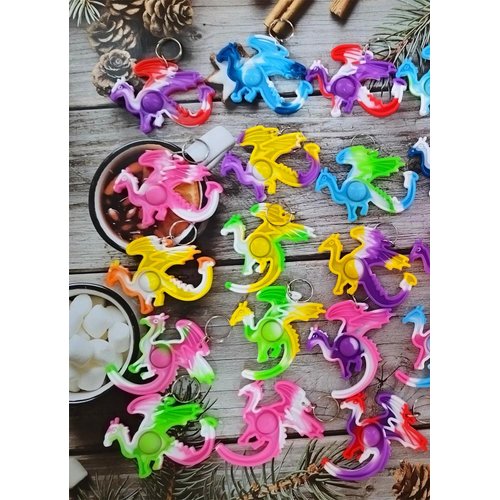 HOZKEAP 12 Packs Funny Dragons Mini Pop Varied Keychain fidgets Bubble Toys for Kids Children Classroom Students Gifts from Teacher,Birthday Party Favors