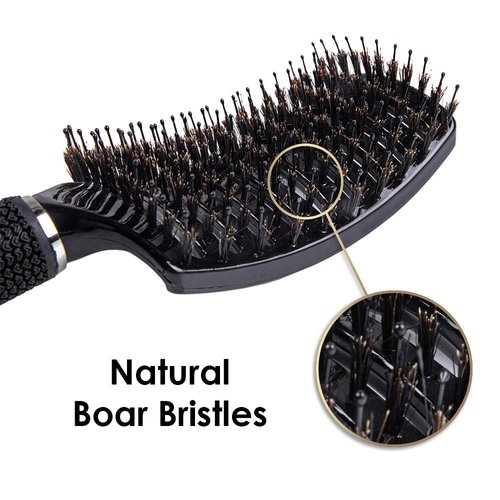 ThickTails Boar Bristle Hair Brush - Curved Vented Hair Brush, Blow Drying Hair Brush for Thick Hair - Womens Brush Detangler, Curly Hair Styling Brush Blow Dry Paddle Detangling Hairbrush (Pack of 2)