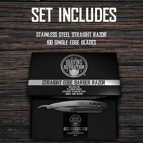 Straight Edge Barber Razor for Close Shaving - Professional Straight Blade Razor for Men with 100 Single Edge Blades- Mens Straight Razor Kit