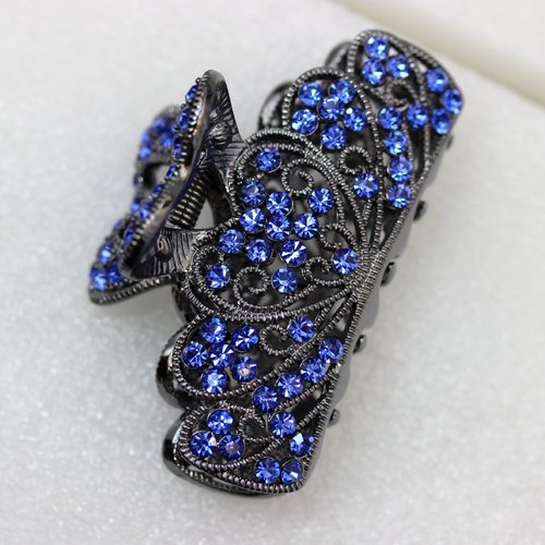 Faship Gorgeous Blue Crystal Floral Hair Claw Clips