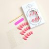 Pink Press on Nails Short Almond Fake Nails French Tip False Nails with Glitter Oval Glue on Nails Glossy Gradation Acrylic Nails Press Ons Nude Stick on Nails for Women Manicure Art 24 Pcs