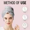 KEEPOZ Hair Towel Wrap Quick Dry 100% Cotton Super Absorbent Turban Head Wrap for Women with Button, Non Microfiber Anti Frizz Hair Products, Hair Cap for Curly, Long & Thick Hair (Grey, 1 Pc)
