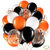 60 Pcs Balloons Kit 12 Inch Confetti Balloons with 2 Rolls Ribbon Latex Balloon Party Favor Metallic Balloons for Memorial Day, Birthdays, Fourth of July, Halloween Decorations(Black, Orange, White)