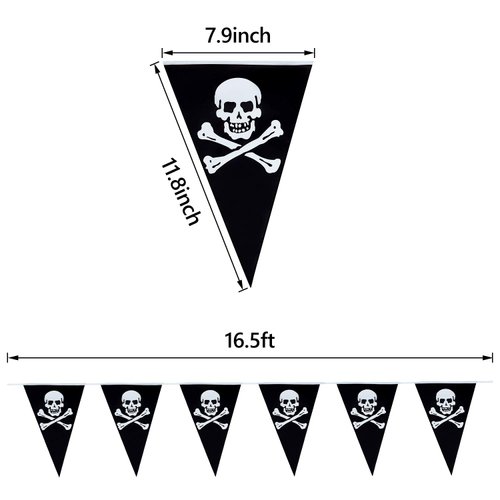 Tatuo 60 Pcs Pirate Banner Skull Pirate Flag Pirate Birthday Party Decorations Jolly Roger Pirate Ship Triangle Pennant Bunting Decor for Wedding Celebration Decor Outdoor Party Supplies