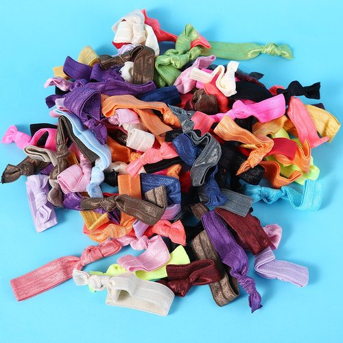 Susufaa 100 Pcs / Lot Candy Color Ribbon Ponytail Holder Yoga Twist Elastic Band or Hair Ties Hair Accessories