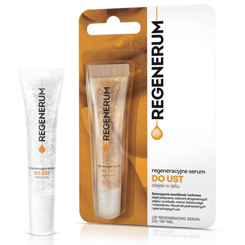 Regenerum Regenerative Lip Serum Gel Oil - Intensive Nourishment and Hydration for Dry, Chapped Lips - 4 Precious Oils Blend - Firming & Protective Formula for Soft, Smooth Lips with Shiny Glow - 8ml