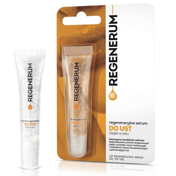 Regenerum Regenerative Lip Serum Gel Oil - Intensive Nourishment and Hydration for Dry, Chapped Lips - 4 Precious Oils Blend - Firming & Protective Formula for Soft, Smooth Lips with Shiny Glow - 8ml