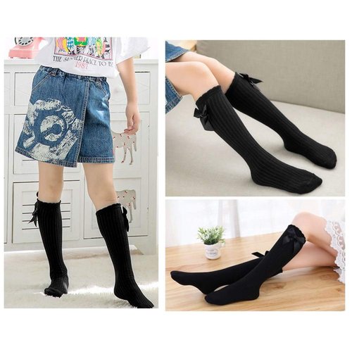 Toptim Little Girl's Knee High Socks Over Calf Kids Overknee Stockings Bow Style 3-12T(Bow2-5Piars)