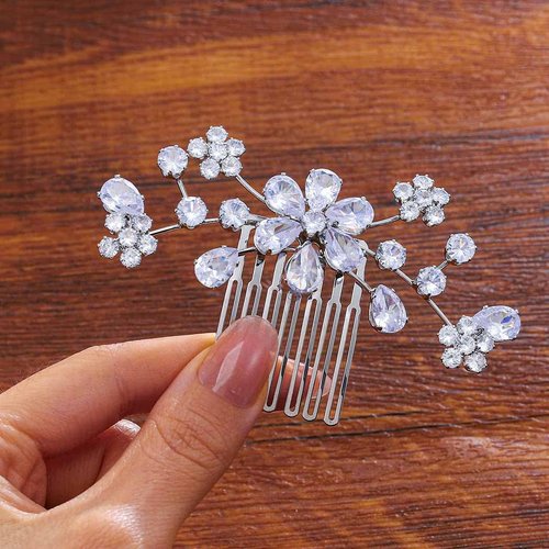 Foyte Rhinestone Hair Comb Silver Crystal Wedding Hair Piece Flower Bridal Headpieces Prom Hair Accessories for Women