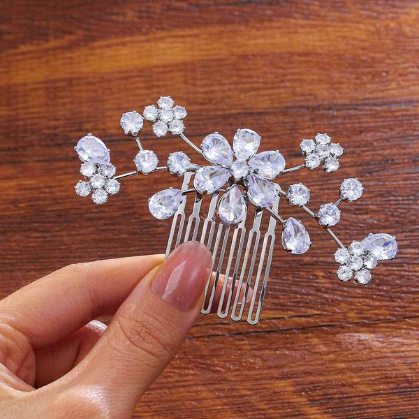 Foyte Rhinestone Hair Comb Silver Crystal Wedding Hair Piece Flower Bridal Headpieces Prom Hair Accessories for Women