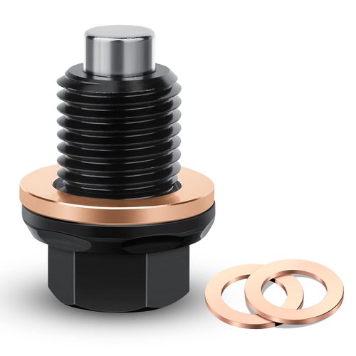 DEEFILL M14 x 1.5 Magnetic Oil Drain Plug T6 Aviation Aluminum with Red Copper Crush Washer Gasket Compatible with Ford GM Hyundai KIA and More Select Models