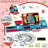 Wee Wonders 63PCS Cash Register for Kids, Kids Cash Register with Real Calculator, Pretend Play Store with Music/Motorized Conveyor/Play Money/Food Toys, Learning Toys for Boys Girls 3+, Red