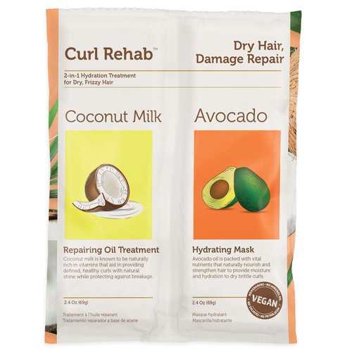 Curl Rehab Revitalize & Repair: Vegan & Cruelty-Free 2-in-1 Hair Mask with Coconut Milk & Avocado Oil for Dry, Damaged Hair Treatment 2.4 oz