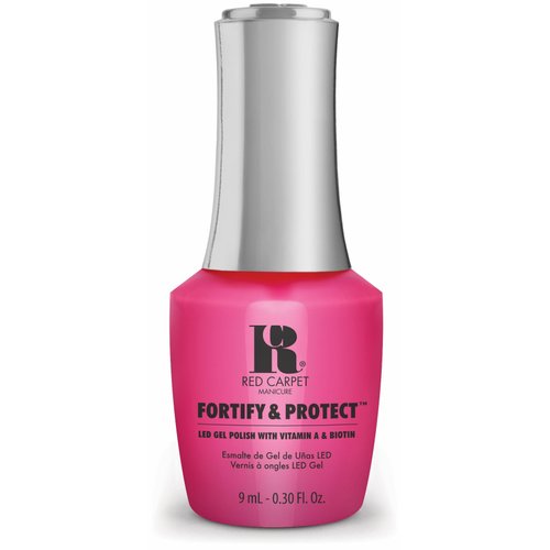 Red Carpet Manicure Fortify & Protect Hot Pink Neon Gel Polish for Strong, Healthy Nails - Infused with Vitamin A & Biotin - (Publicist In Pink) Led Nail Gel Color, 0.3 Fl Oz