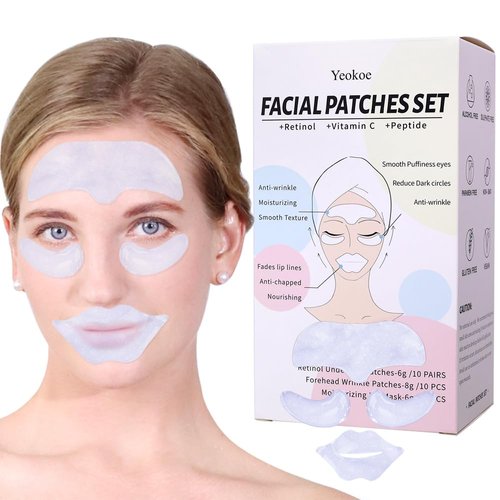 Yeokoe Forehead Wrinkle Patches,Under Eye Patches and Lip Mask 30 PCS.Facial Patches Set Face Masks Skincare Wrinkle Patches With Retinol Serum For Puffy Eyes and Dark Circles