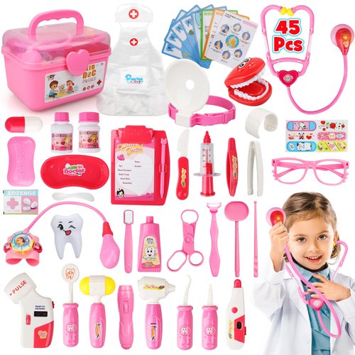 STEAM Life 45 Pcs Toy Doctor Kit for Kids, Girls in STEM Kids Doctor Kit, Play Doctor & Dentist Set for Kids, Doctor Playset for Kids, Doctor Costume for Kids, Kid & Toddler Doctor Kit
