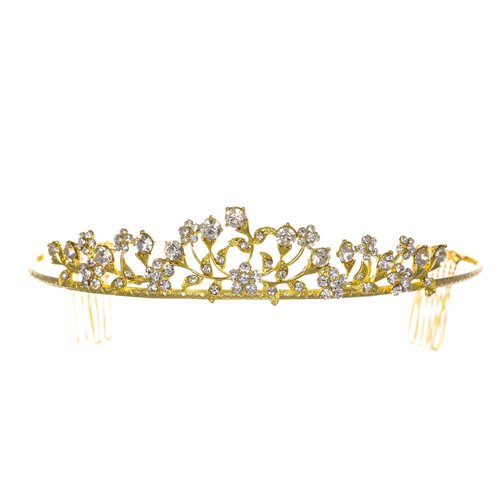SAMKY Gold Bridal Tiara Crown with Rhinestone Wedding Headpiece Bride's Crystal Hair Accessories for Woman