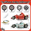 Race Car Balloons, 43 Inch Race Car Birthday Party Decorations, Wheel Tire Foil Balloons, Two Fast Birthday Decorations, Black and White Checkered Balloons, Cars Birthday Party Supplies - Pack of 8