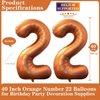 Orange 22 Number Balloons, 40 Inch Giant Number Balloons Foil Mylar Helium Orange Number 22 Balloons for 22th Birthday Party Supplies Anniversary Event Celebration Decorations